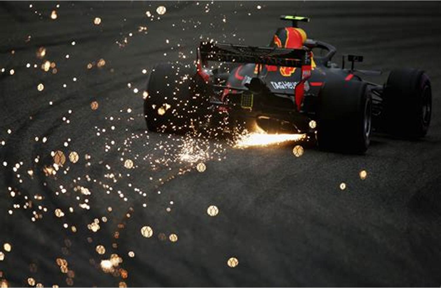 Sparks on a Formula One RedBull car